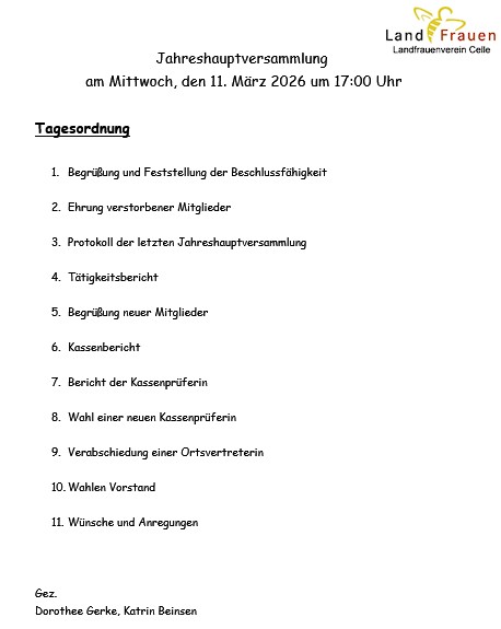 Tagesordnung Jahreshauptversammlung 2026